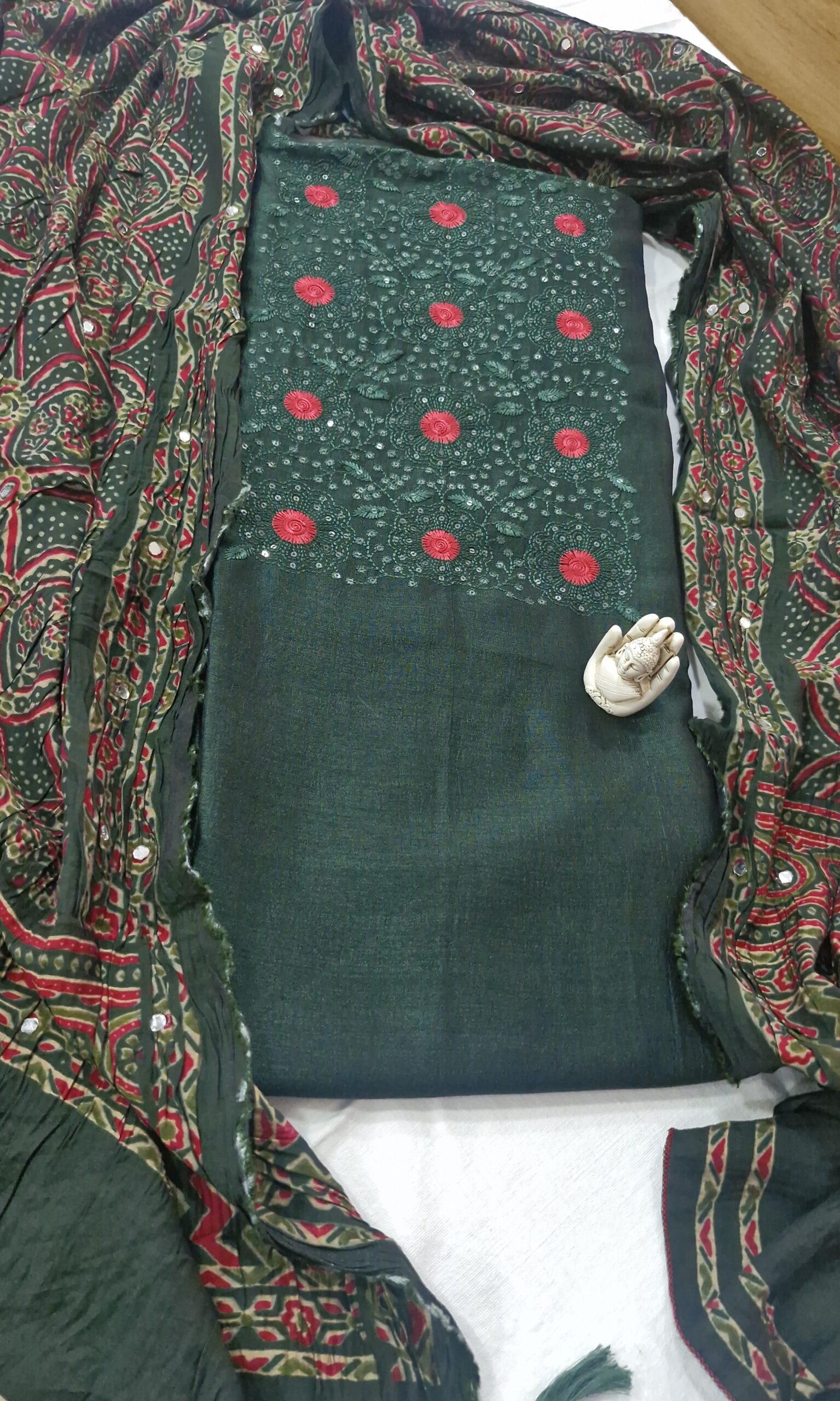 Green Ajrakh Silk Salwar - Image 2