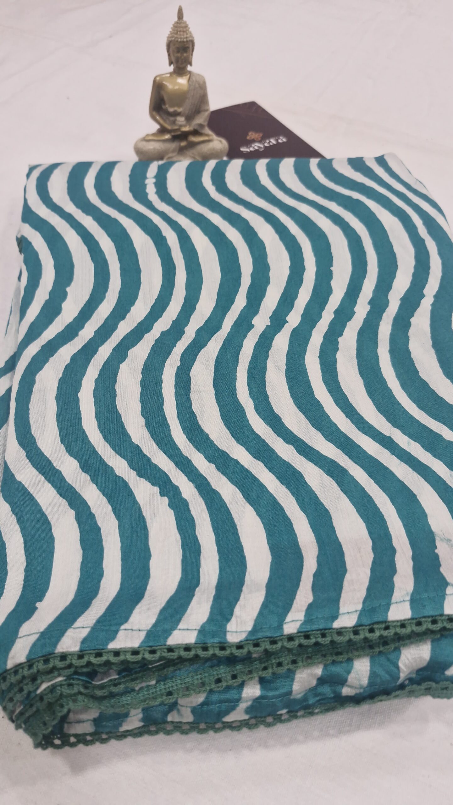 Green Muslin Saree - Image 3